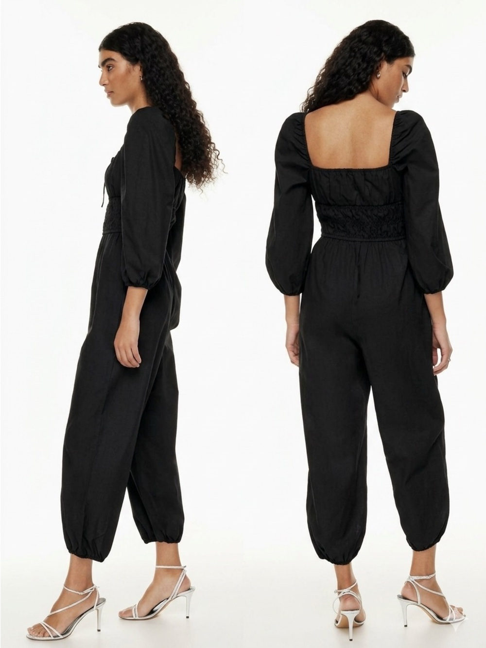 Aritzia Wilfred Waters Poplin Cotton Smocked M Jumpsuit Boho Lightweight Black